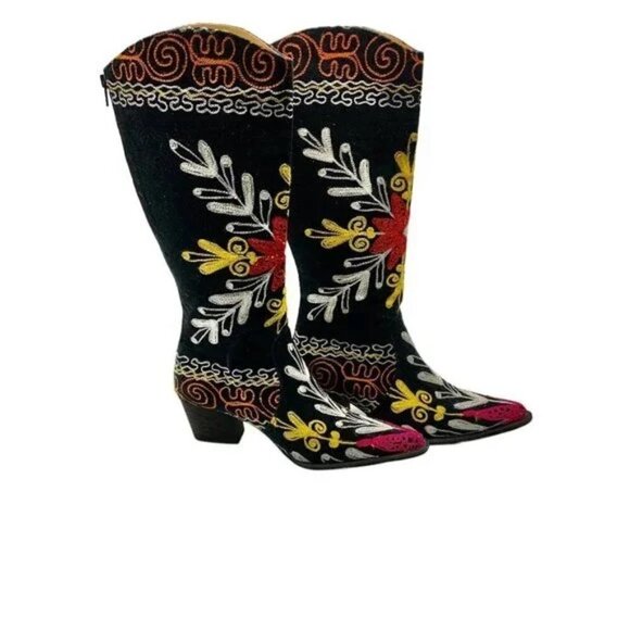 Artemis Black Velvet Embroidered Boot Women's Size 37 - Picture 9 of 13
